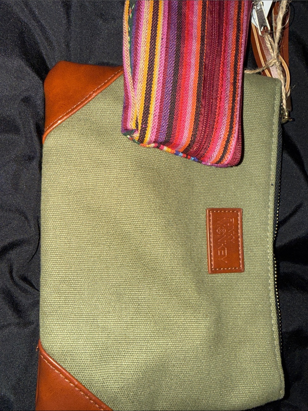 Canvas Toiletry Kit in Olive with Brown Trim
